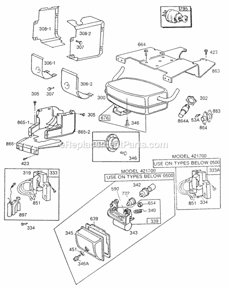 BlowerhsgMufflersShielding Diagram and Parts List for 422707-0011-02  Briggs and Stratton Engine